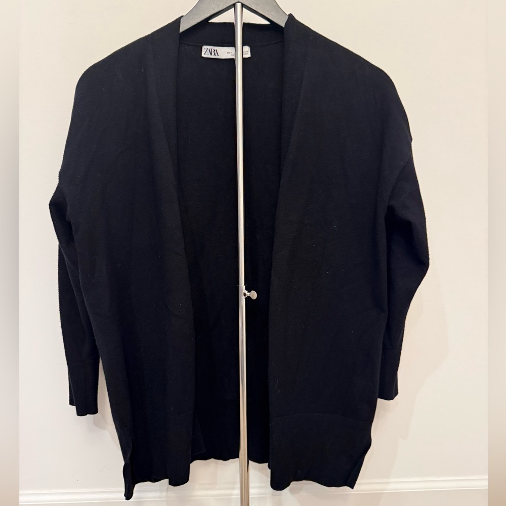 ZARA Open Front Black Knit Cardigan Women’s Size S Lightweight Viscose Blend